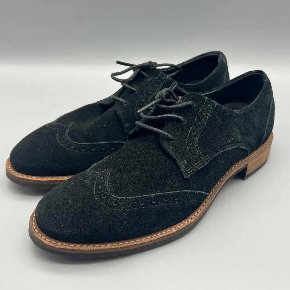 ECCO Sartorelle 25 Tailored Wingtip Oxfords Womens 8 Black Suede Brogue EUC